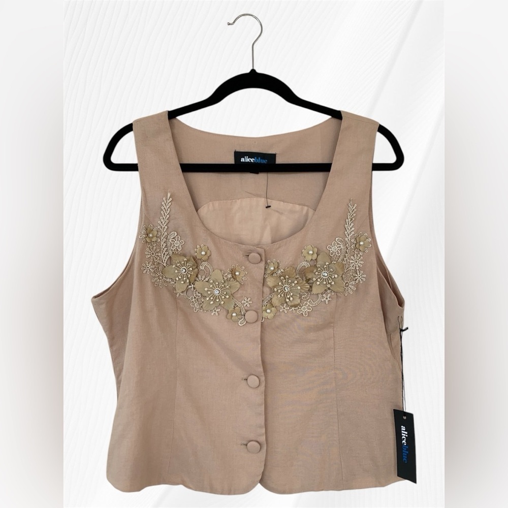 Alice Blue Floral Embroidered Tan Top